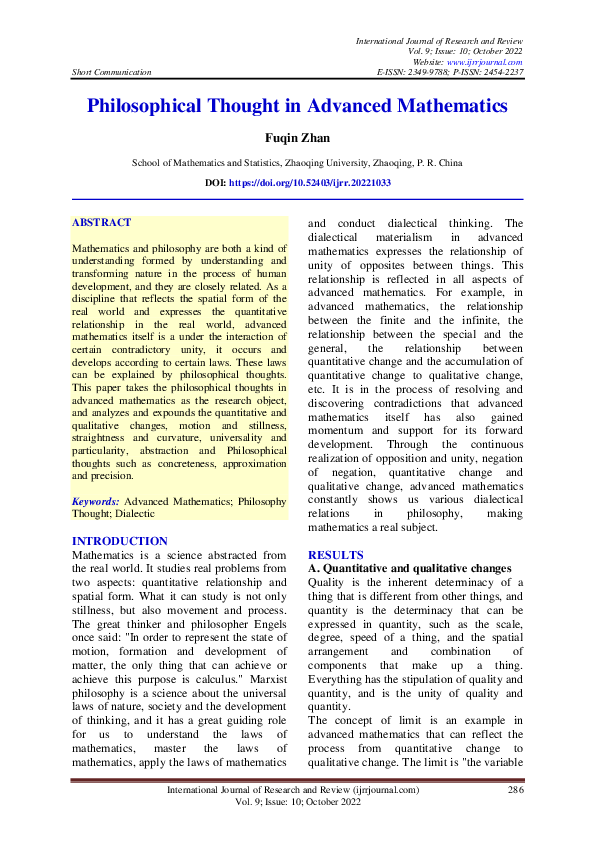 (PDF) Philosophical Thought in Advanced Mathematics