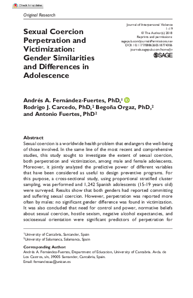 (PDF) Sexual Coercion Perpetration and Victimization: Gender ...
