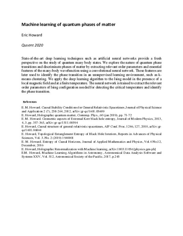 (PDF) Machine learning of quantum phases of matter