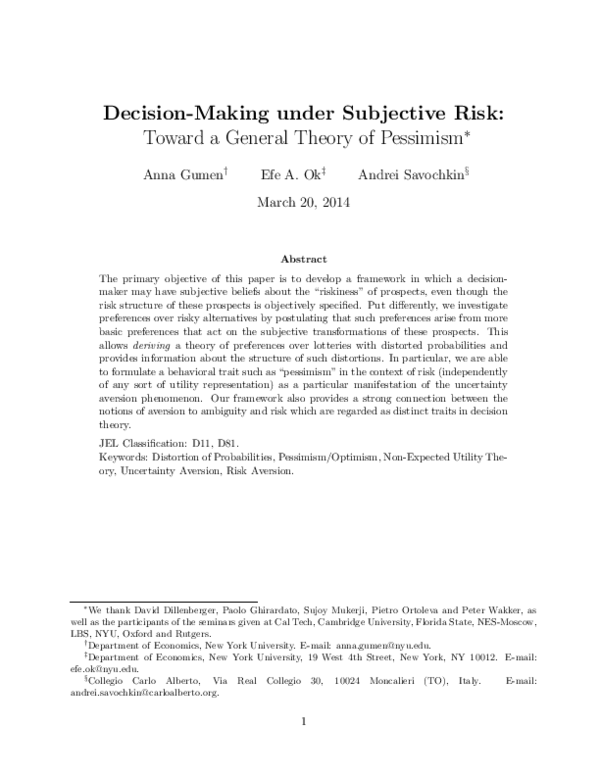 (PDF) Decision-Making under Subjective Risk : Toward a General Theory ...