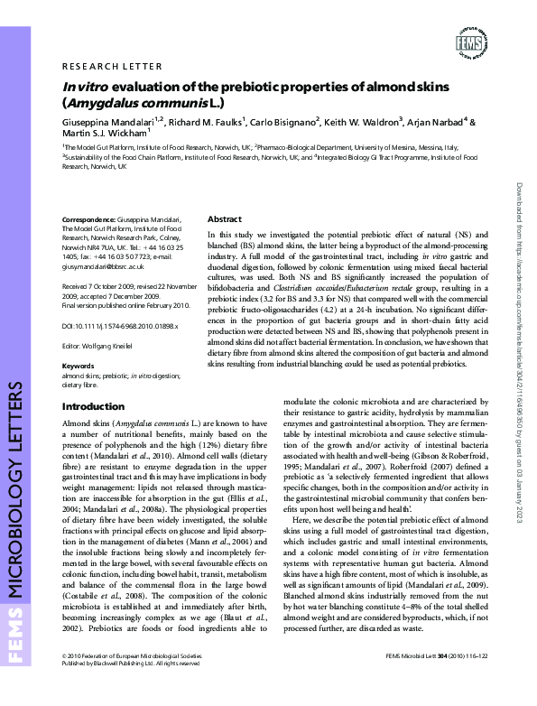(PDF) In vitro evaluation of the prebiotic properties of almond skins ...