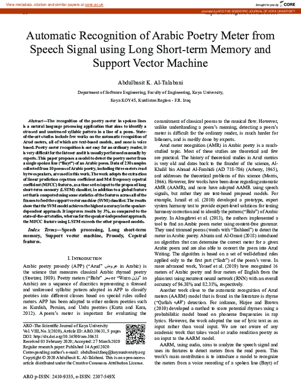 (PDF) Automatic Recognition of Arabic Poetry Meter from Speech Signal ...