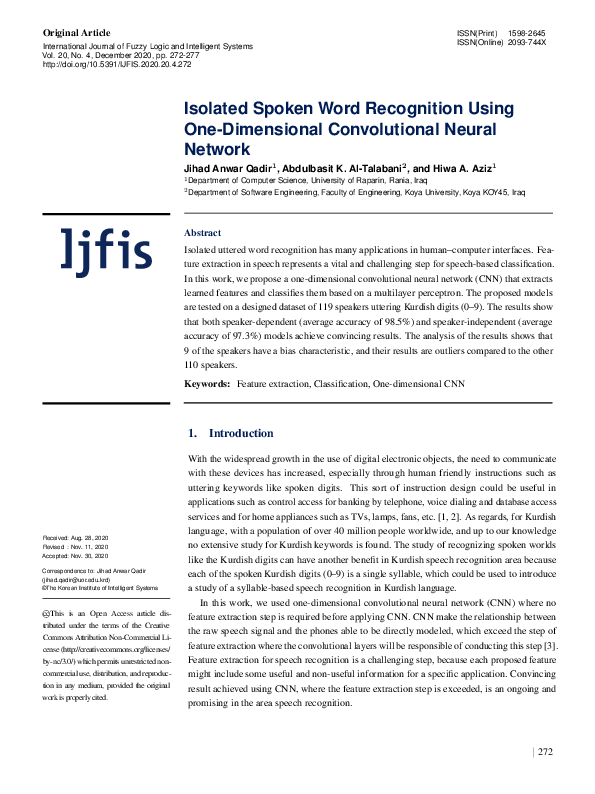 (PDF) Isolated Spoken Word Recognition Using One-Dimensional ...