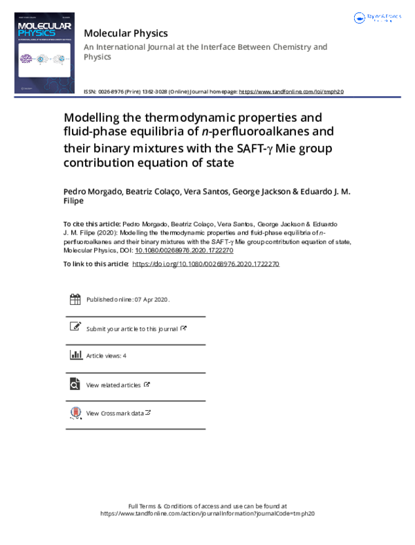 (PDF) Modelling the thermodynamic properties and fluid-phase equilibria ...