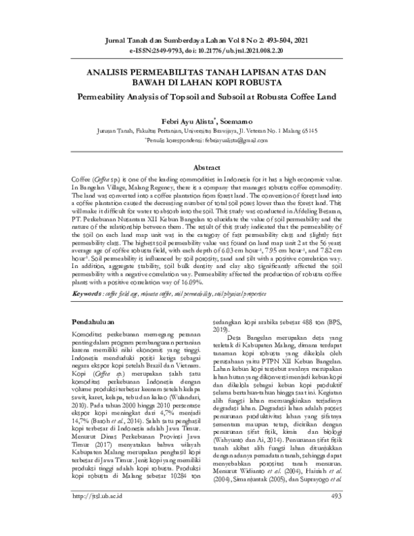 (PDF) Analisis Permeabilitas Tanah Lapisan Atas Dan Bawah DI Lahan Kopi ...