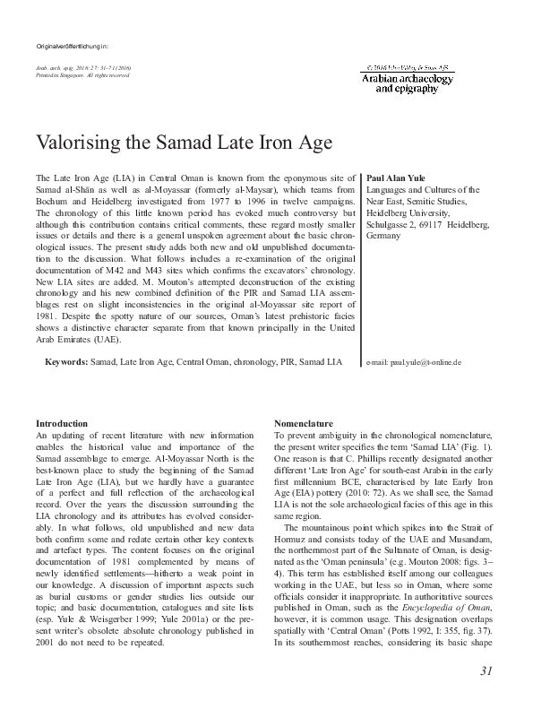 (PDF) Valorising the Samad Late Iron Age