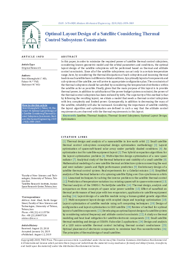 (PDF) Optimal Layout Design of a Satellite Considering Thermal Control ...