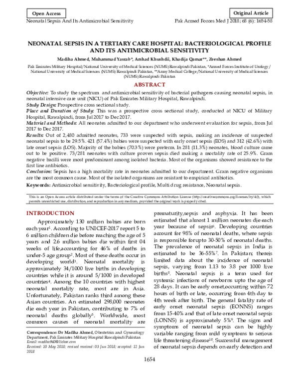 (PDF) Neonatal Sepsis in a Tertiary Care Hospital: Bacteriological ...