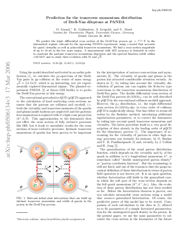 (PDF) Prediction for the transverse momentum distribution of Drell-Yan ...