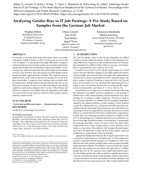 (PDF) Analysing Gender Bias in IT Job Postings Olena Linnyk