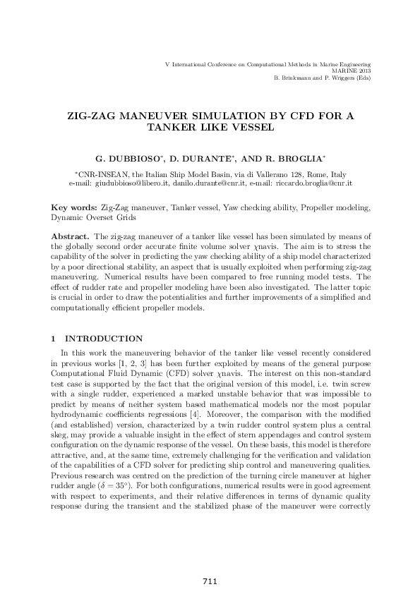 (PDF) ZigZag Maneuver Simulation by CFD for a Tanker Like Vessel D