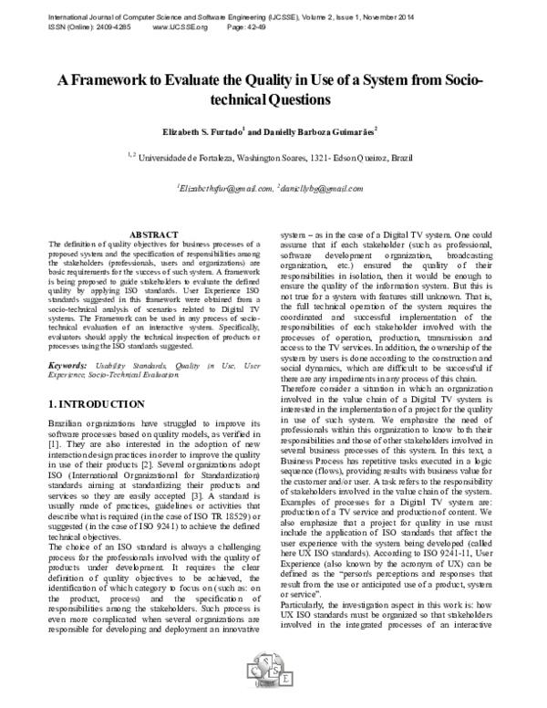(PDF) A Framework to Evaluate the Quality in Use of a System from Socio ...