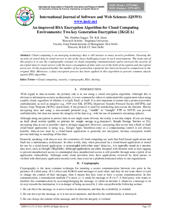 (PDF) An improved RSA Encryption Algorithm for Cloud Computing ...