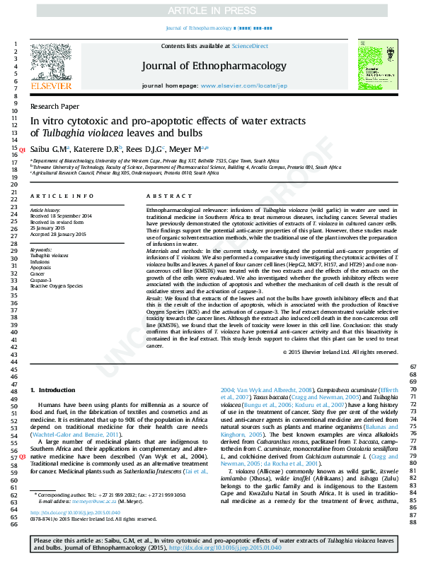 (PDF) In vitro cytotoxic and pro-apoptotic effects of water extracts of ...