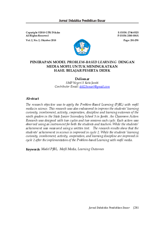 (PDF) Penerapan Model Problem-Based Learning dengan Media Mofil untuk ...