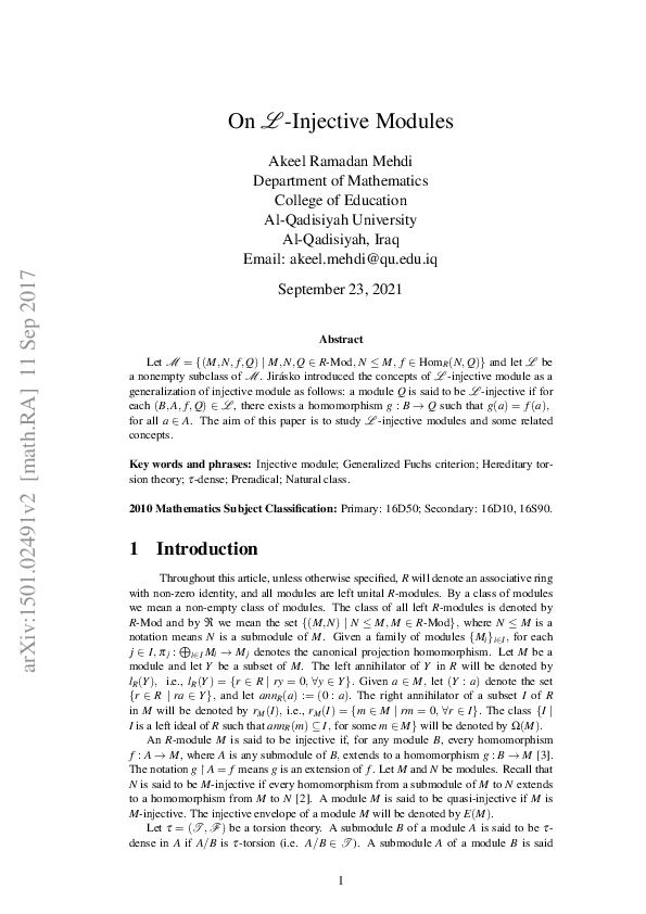 (PDF) On L-injective modules