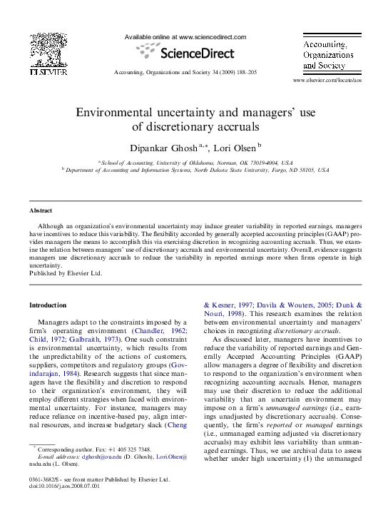 (PDF) Environmental uncertainty and managers’ use of discretionary accruals