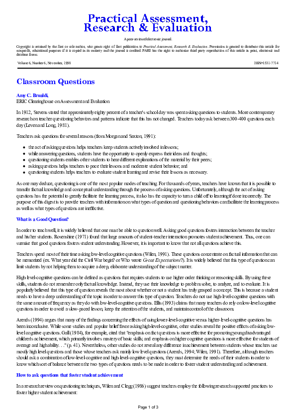 (PDF) Classroom Questions