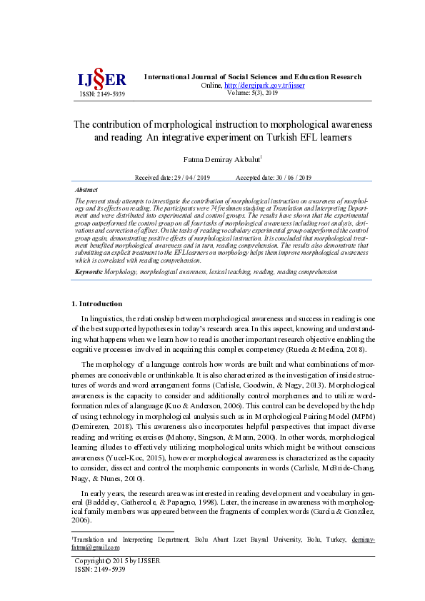 (PDF) The contribution of morphological instruction to morphological ...