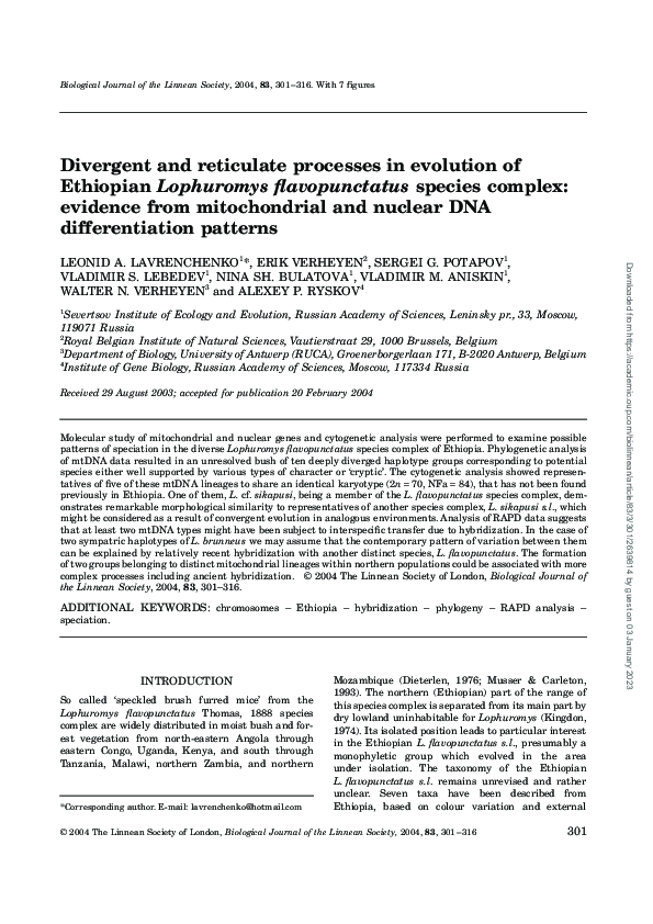 (PDF) Divergent and reticulate processes in evolution of Ethiopian