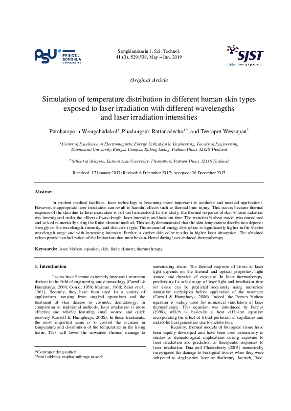 (PDF) Simulation of temperature distribution in different human skin ...