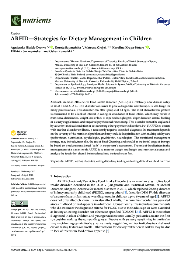 (PDF) ARFID—Strategies for Dietary Management in Children