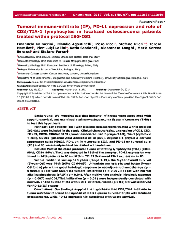 (PDF) Tumoral immune-infiltrate (IF), PD-L1 expression and role of CD8 ...