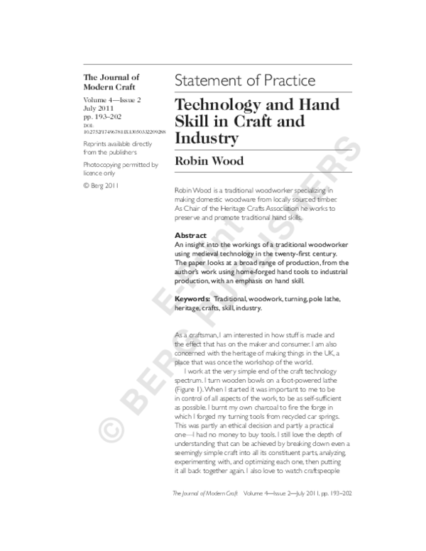 (PDF) Hand Skills in Woodworking and Technology