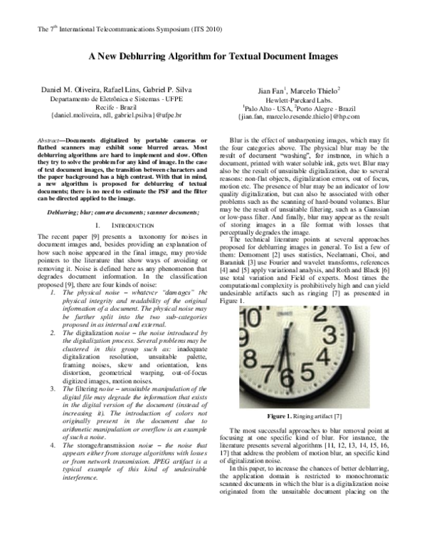 (PDF) A New Deblurring Algorithm for Textual Document Images