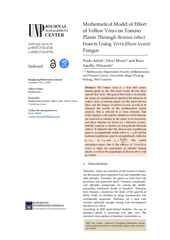 (PDF) Mathematical Model of Effect of Yellow Virus on Tomato Plants ...