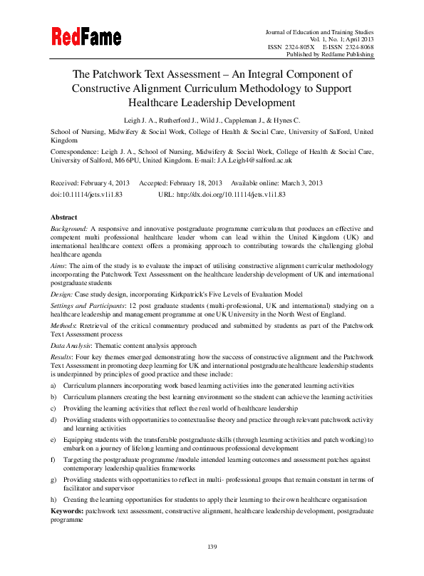 (PDF) The Patchwork Text Assessment An Integral Component of Constructive Alignment Curriculum