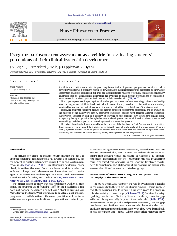 (PDF) Using the patchwork text assessment as a vehicle for evaluating students’ perceptions of