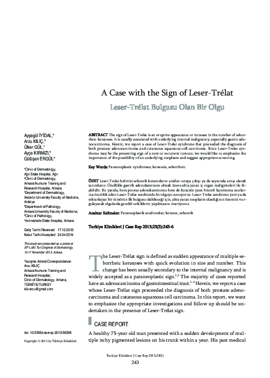 (PDF) Leser-Trélat Bulgusu Olan Bir Olgu