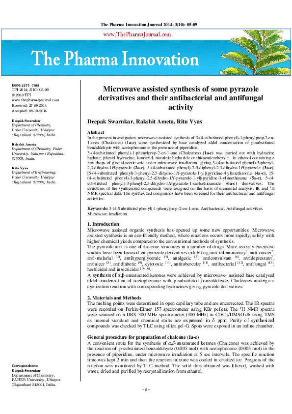 (PDF) Microwave assisted synthesis of some pyrazole derivatives and ...