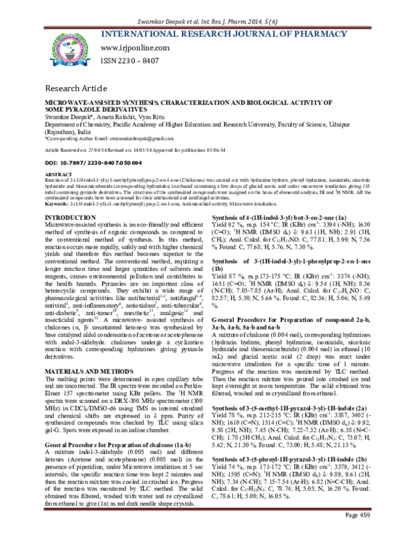 (PDF) Microwave-Assisted Synthesis, Characterization and Biological ...