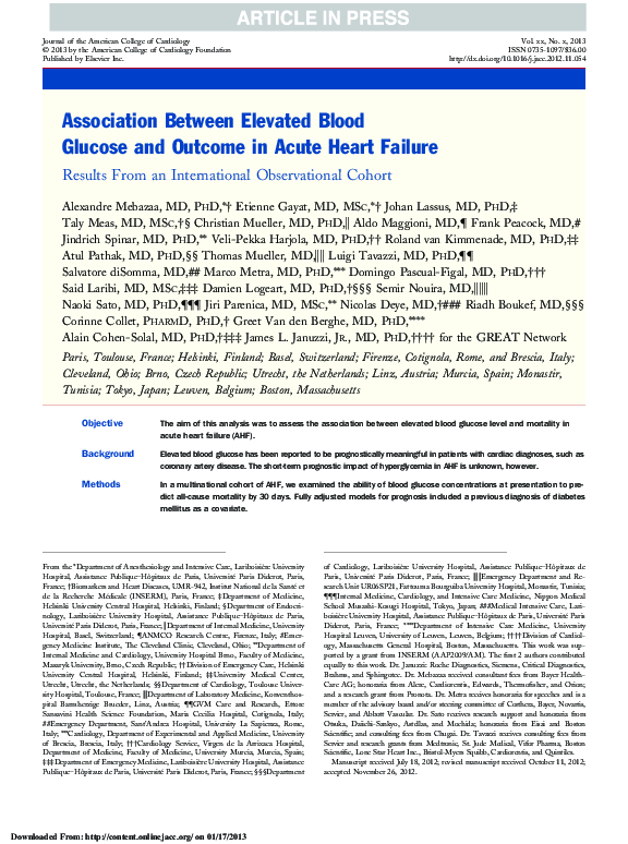 (PDF) Association Between Elevated Blood Glucose and Outcome in Acute ...