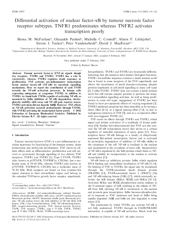 (PDF) Differential activation of nuclear factor-κB by tumour necrosis ...
