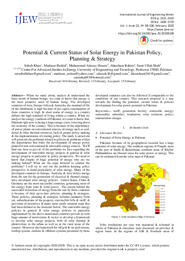 (PDF) Potential Current Status of Solar Energy in Pakistan Policy ...