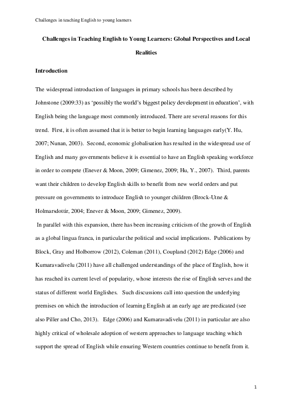 (PDF) Challenges in Teaching English to Young Learners: Global ...