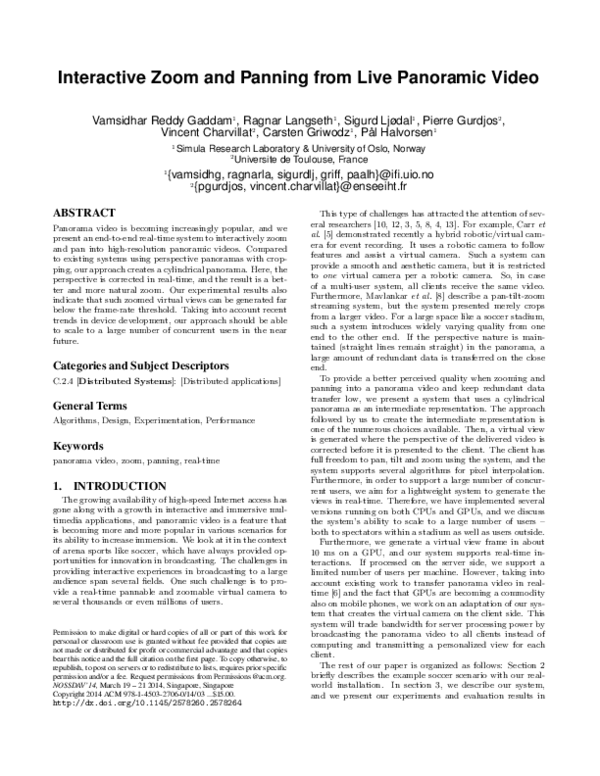 (PDF) Interactive Zoom and Panning from Live Panoramic Video