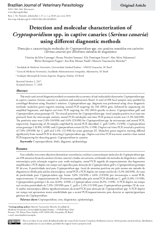 (PDF) Detection and molecular characterization of Cryptosporidium spp ...