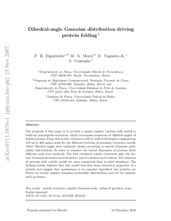 (PDF) Dihedral-angle Gaussian distribution driving protein folding