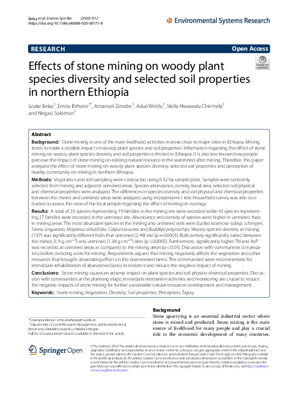 (PDF) Effects of stone mining on woody plant species diversity and ...