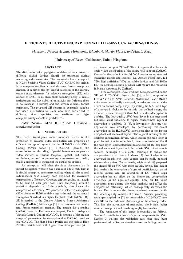 (PDF) Efficient selective encryption with H.264/SVC CABAC bin-strings