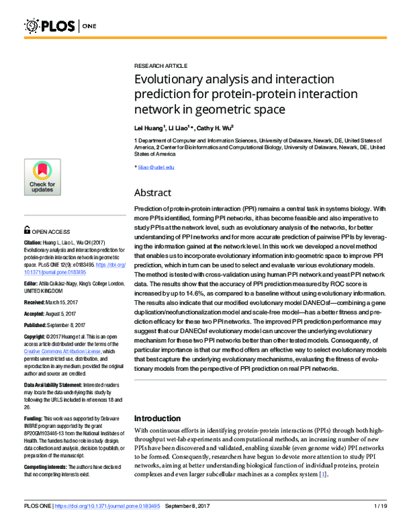 (PDF) Evolutionary analysis and interaction prediction for protein ...