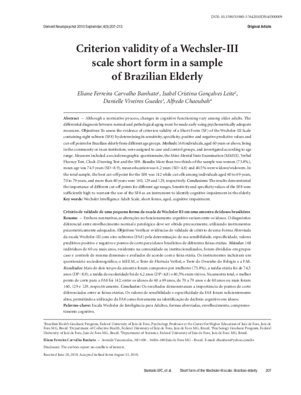 (PDF) Criterion validity of a Wechsler-III scale short form in a sample ...