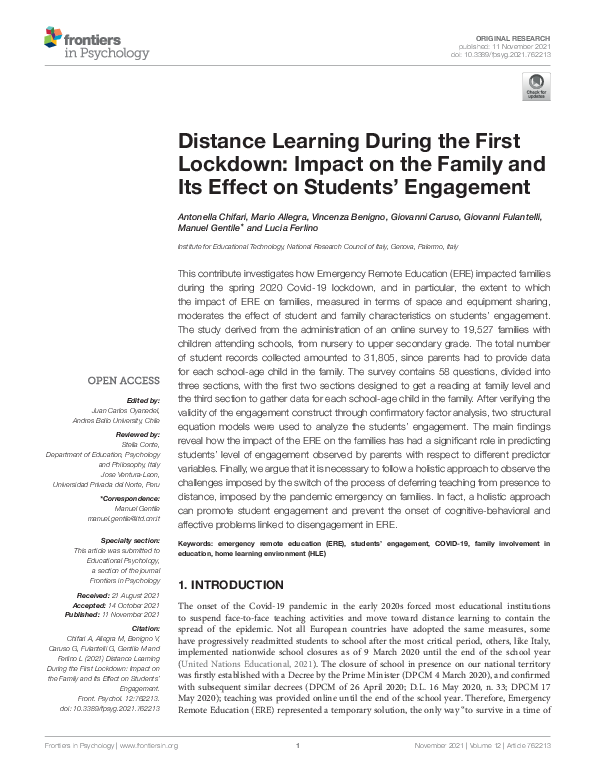 (PDF) Distance Learning During the First Lockdown: Impact on the Family ...
