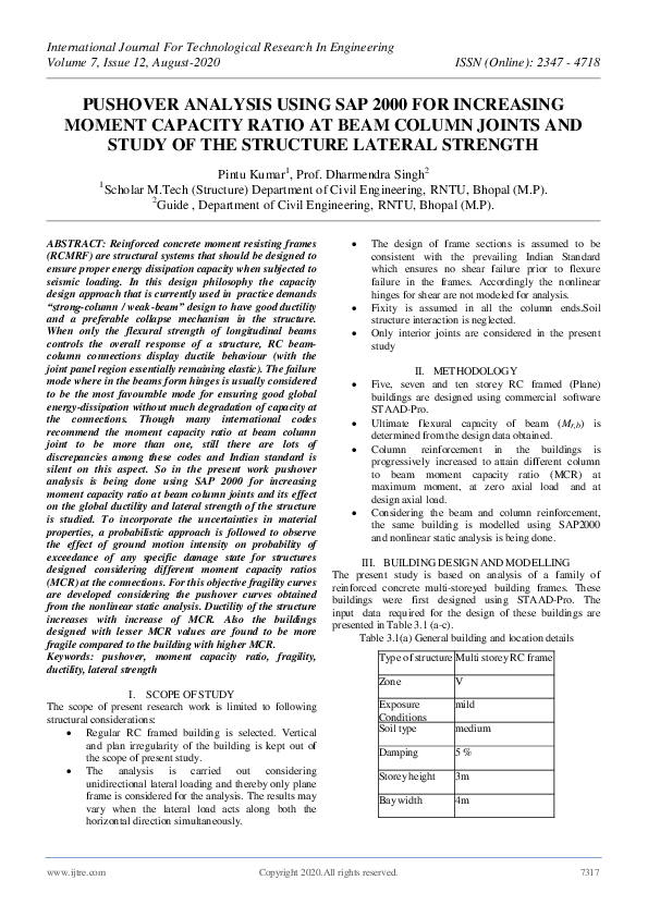 (PDF) Pushover Analysis Using Sap 2000 for Increasing Moment Capacity ...