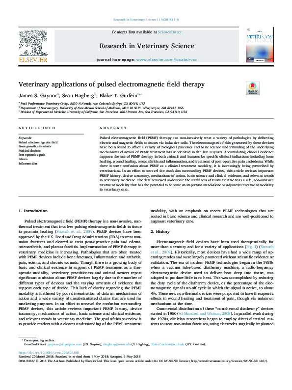 (PDF) Veterinary applications of pulsed electromagnetic field therapy