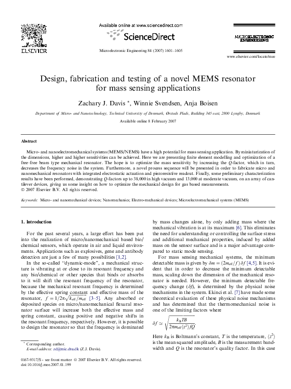 (PDF) Design, fabrication and testing of a novel MEMS resonator for ...